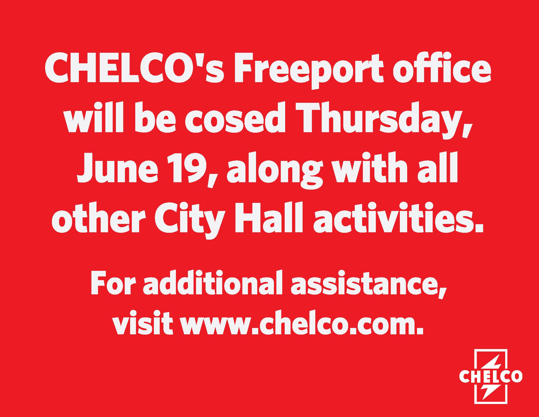 CHELCO's Freeport Office Closed for Juneteenth