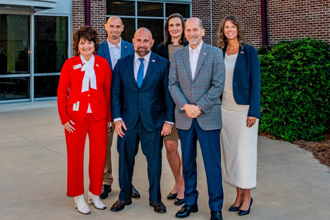 Pictured above: CHELCO Energy Services and Government Accounts Coordinator Tina Rushing, SVP of Engineering and Operations Matthew Avery, Florida Lt. Gov. Jay Collins, VP of Finance Robin Shaw, CEO Steve Rhodes, and VP of Member Services and External Affairs Emily Cowan.