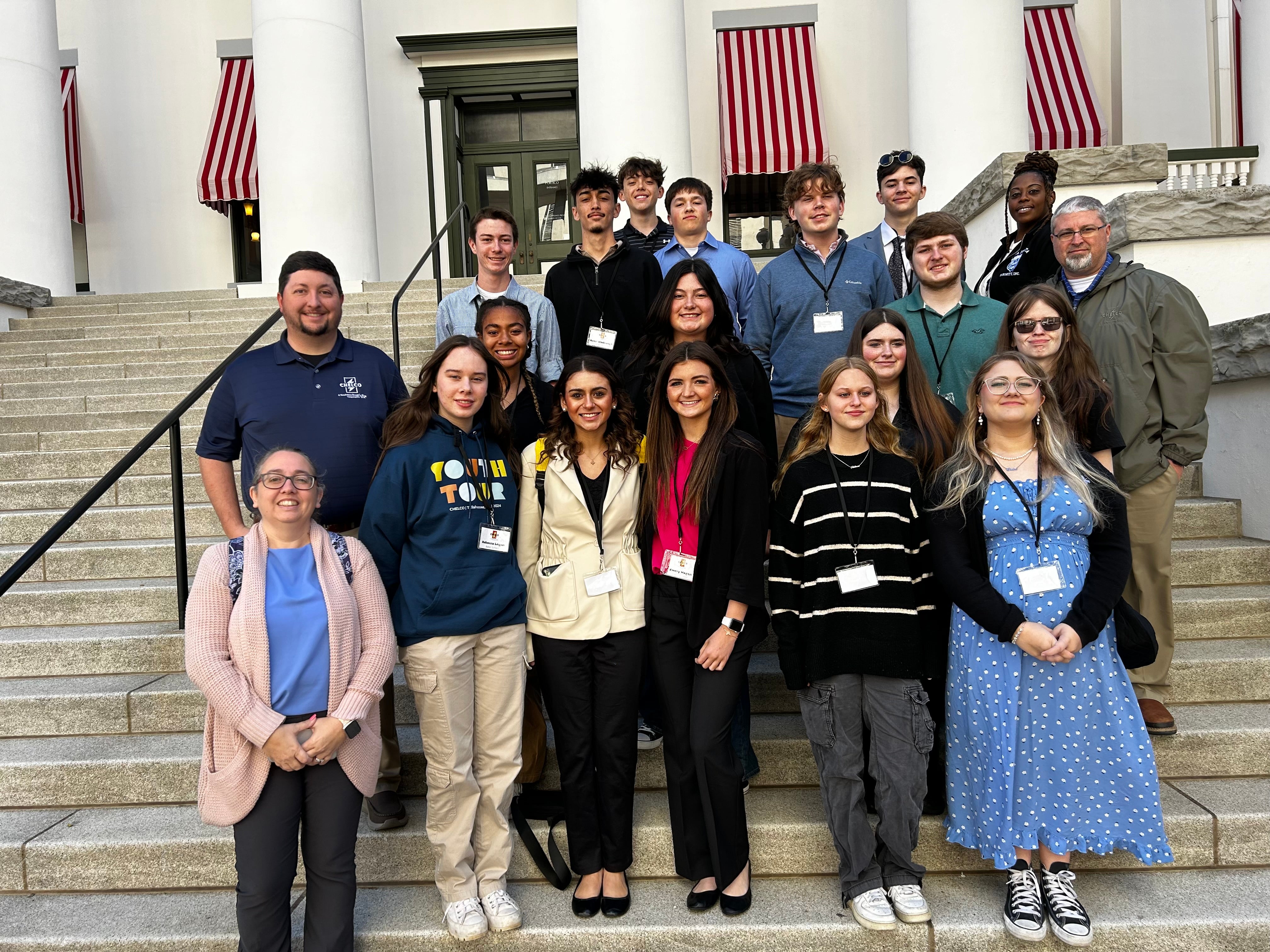 CHELCO’s 2024 Youth Tour group on the steps of the Florida Historic Capitol Building.